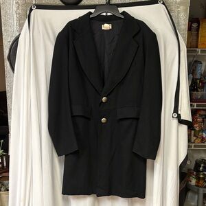 Vintage Classic Black Men's Trench Coat with Silver Buttons